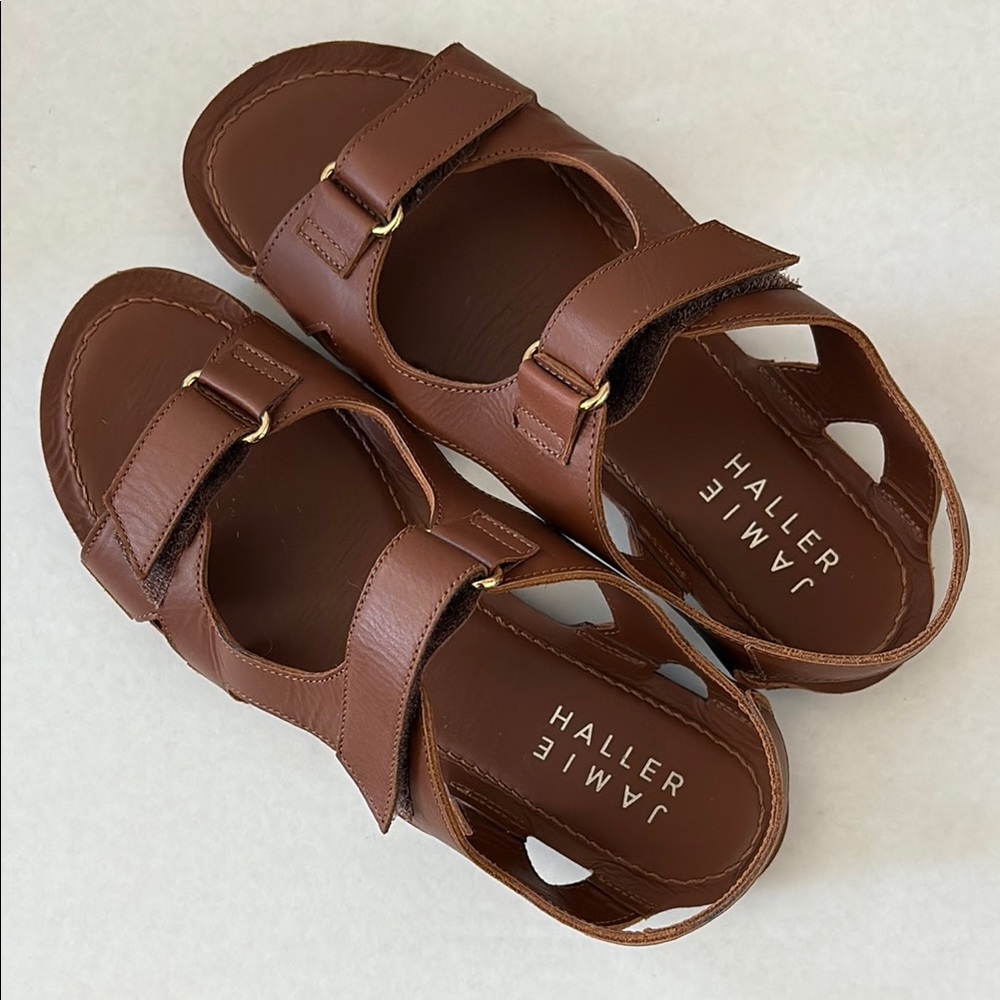 Brown Leather Double-Strap Sandals